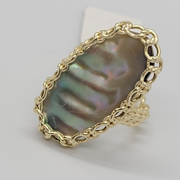 Kendra Scott Nude Abalone Macrame Ring Gold Size 7 - Picture 6 of 11